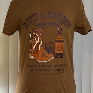 Nickel & Iron Brown Boots & Bourbon T-Shirt Like New